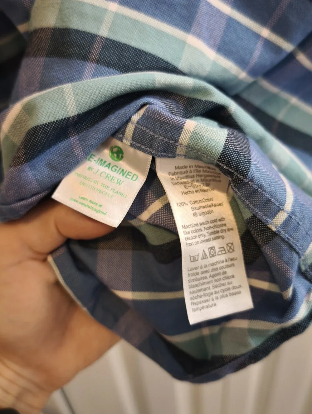 J. Crew Blue & Green Plaid Button-Down Shirt Flex Oxford